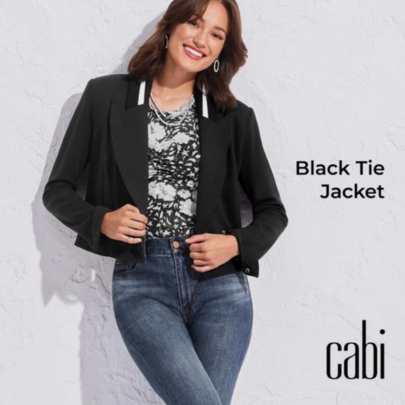Cabi Black Tie Jacket #6033 size 10 black ponte - Picture 1 of 6